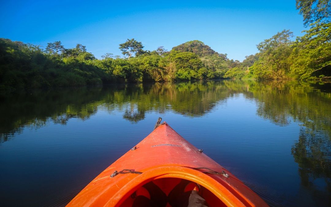 Canoeing on the Macal River in Belize Canoeing on the Macal River in Belize